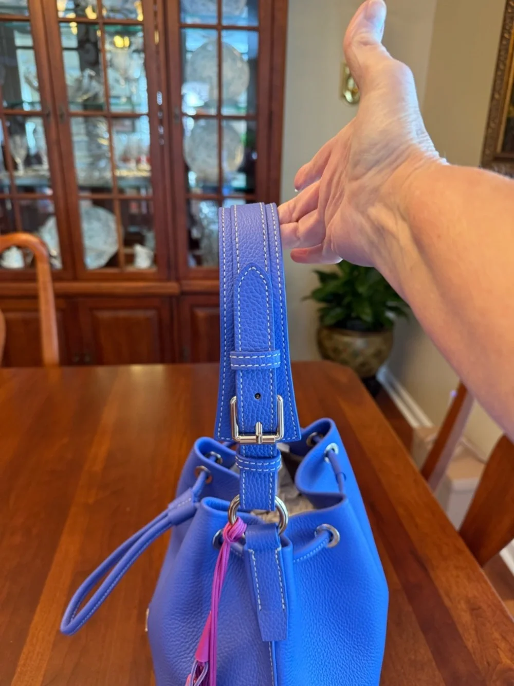 NWOT Dooney & Bourke Lucca Leather Drawstring Bag with Multi-Color Tassels - Picture 6 of 16